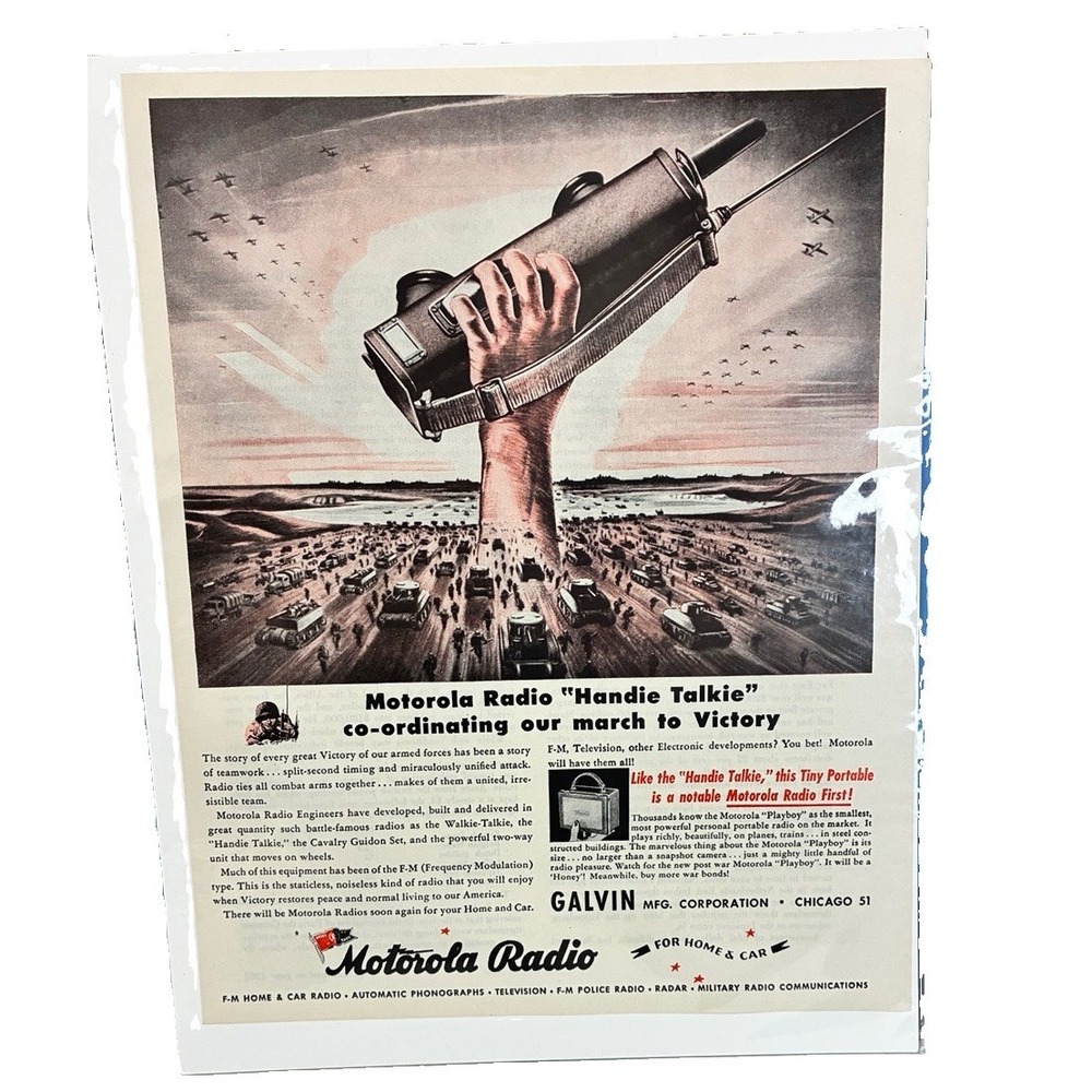 1944 Motorola Handie Talkie WWII Original Magazine Ad Galvin Mfg Signal Corps